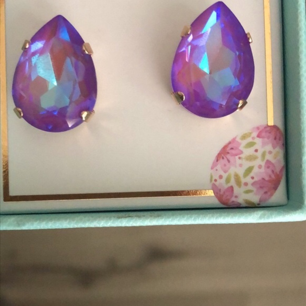 Violet Pear Crystal Statement Earrings - Picture 4 of 13